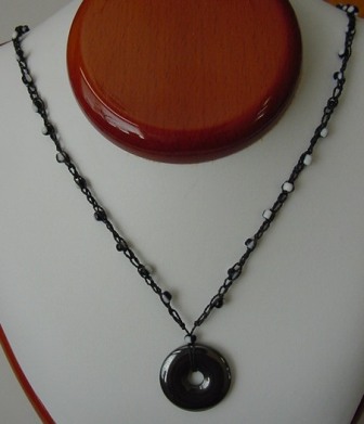 Black w/Black & White Beads w/Hematite Circle Item #CrN052