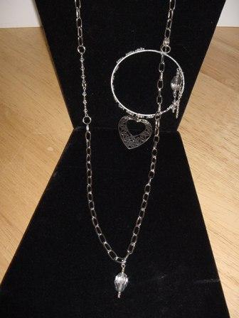 Silver Chain and Hoop w/Crystals, Heart Charm Necklace Item #N049