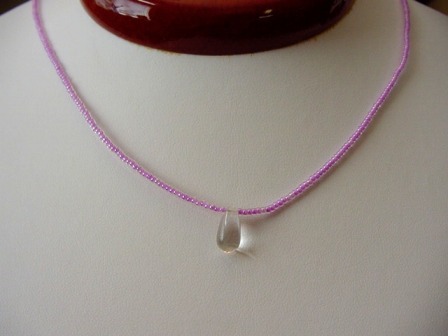 Light Purple Delicate Beaded Necklace w/Clear Tear Drop Item #N052