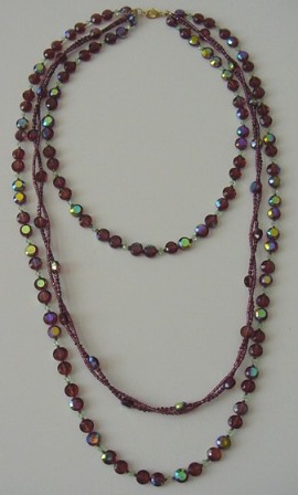Purple & Peridot Triple Layered & Twisted Beaded Necklace Item #N054