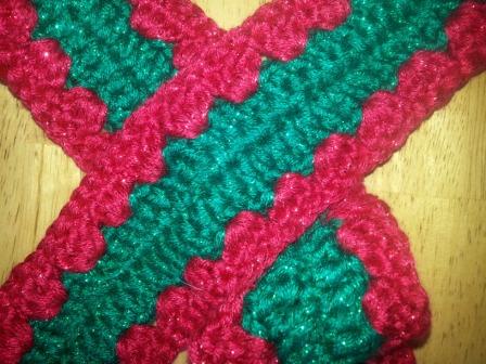Narrow Sparkly Green & Red Scarf Item #S-C005