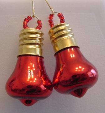 Red Beaded Red Bell Ornament Earrings Item #E-C004