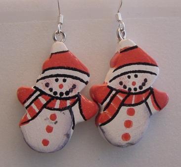 Small Wooden Snowman Earrings Item #E-C011