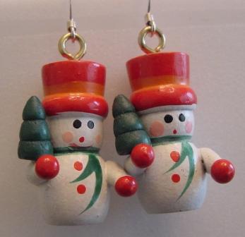 Small Wooden Swiss Snowman Earrings Item #E-C013
