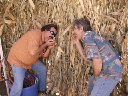 Tom and Greg eating corn at Pumpkin King Blood Drive 2008