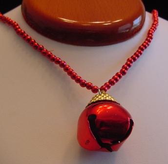 Red Beaded Jingle Bell necklace Item # N-C001
