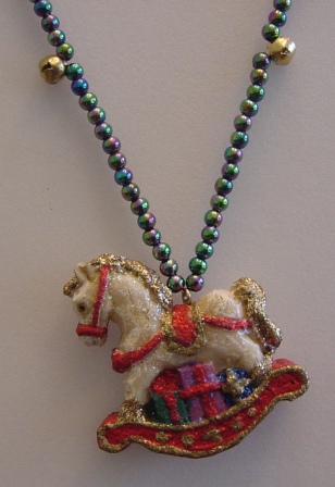 Multi-colored Beaded w/Jingle Bells Rocking Horse Necklace Item #N-C004