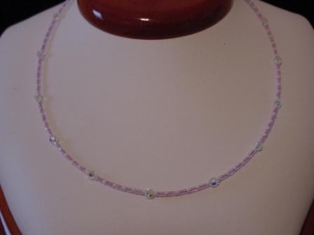 Light purple, white, & crystal beaded necklace
