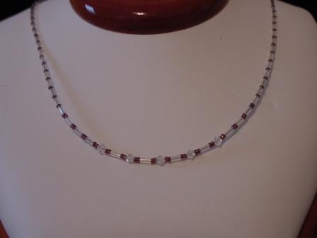 Clear, purple, & crystal beaded necklace