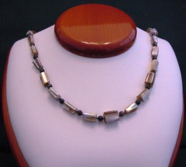Brown Lip Shell & Black Beaded Necklace - Item #NO16
