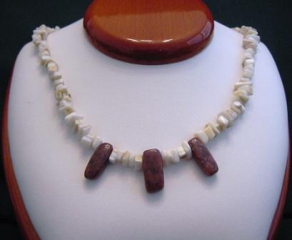 Mother of Pearl & Red Jasper Necklace - Item #NO19