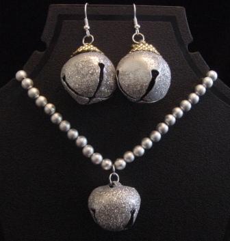 Silver Jingle Bell Necklace & Earrings Set Item #NEs-C001