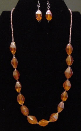 Orange Beaded Necklace and Earrings Set - Item #NEs003