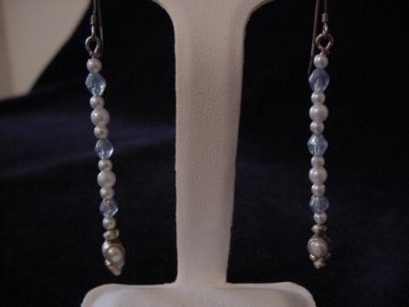 Pearl & Blue Crystal Earrings - Item #E007