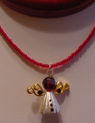 Red Beaded Angel Necklace - Item #NO46