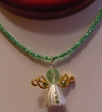 Green Beaded Angel Necklace - Item #NO48